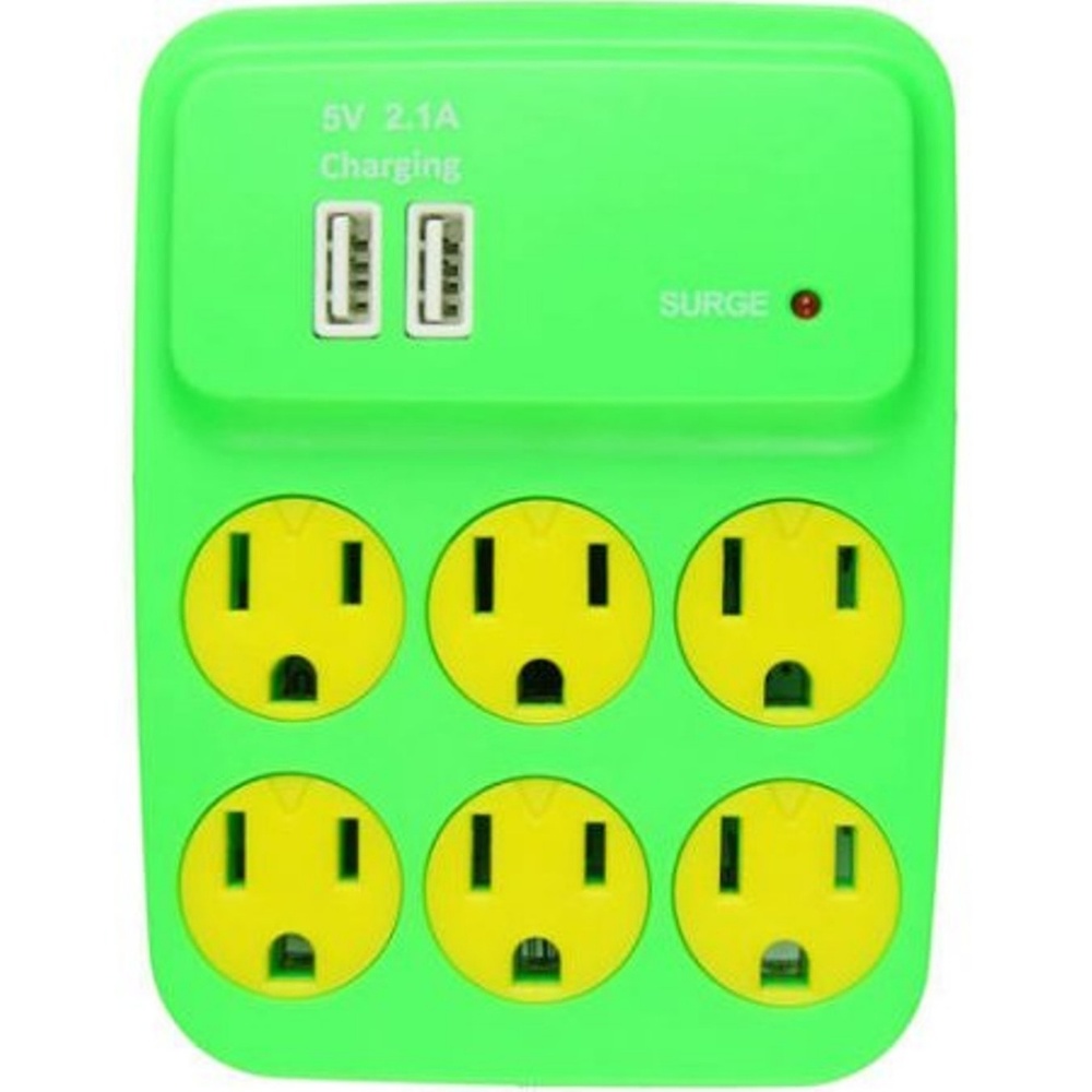 SmartHome Surge Protector Green 6/Outlets/2 USB